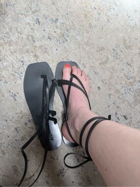 A.Emery Black Strappy Lace-Up Women's Sandals